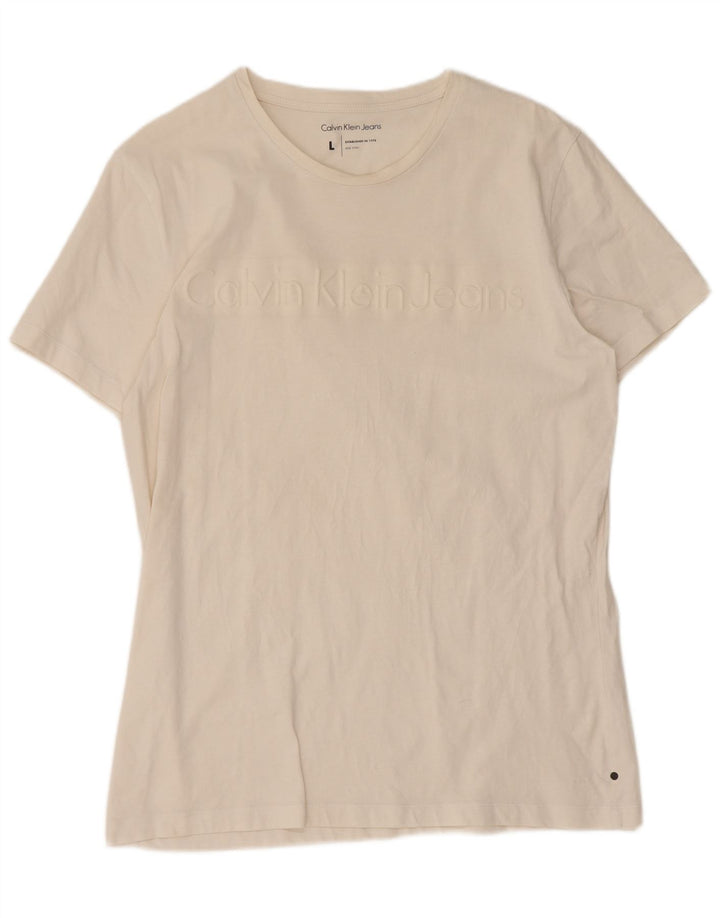 Calvin Klein Jeans Mens Graphic T-Shirt Top Large White