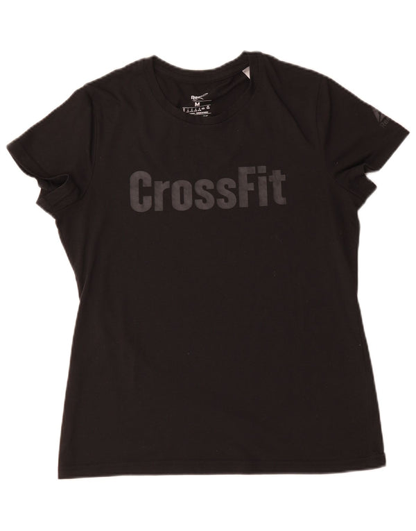 Reebok Womens Cross Fit Graphic T-Shirt Top UK 12/14 Medium Black Polyester