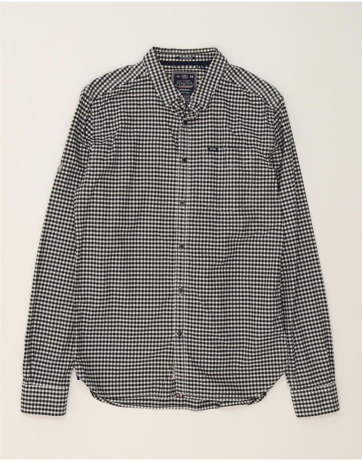 SUPERDRY Mens Shirt Large Black Gingham Cotton