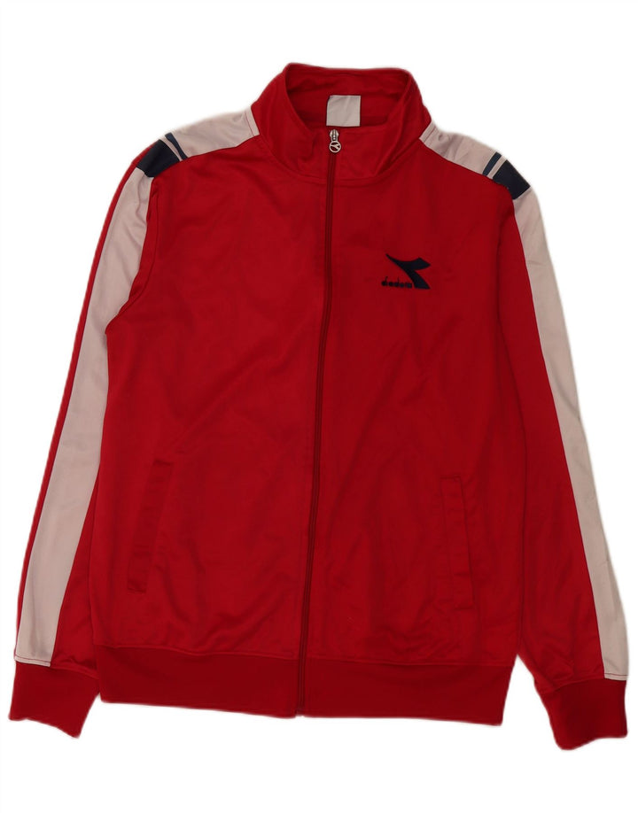 DIADORA Womens Tracksuit Top Jacket UK 16 Large Red Colourblock Polyester