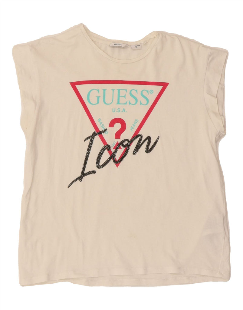 GUESS Girls Graphic Vest Top 15-16 Years White Cotton Vintage Guess and Second-Hand Guess from Messina Hembry 