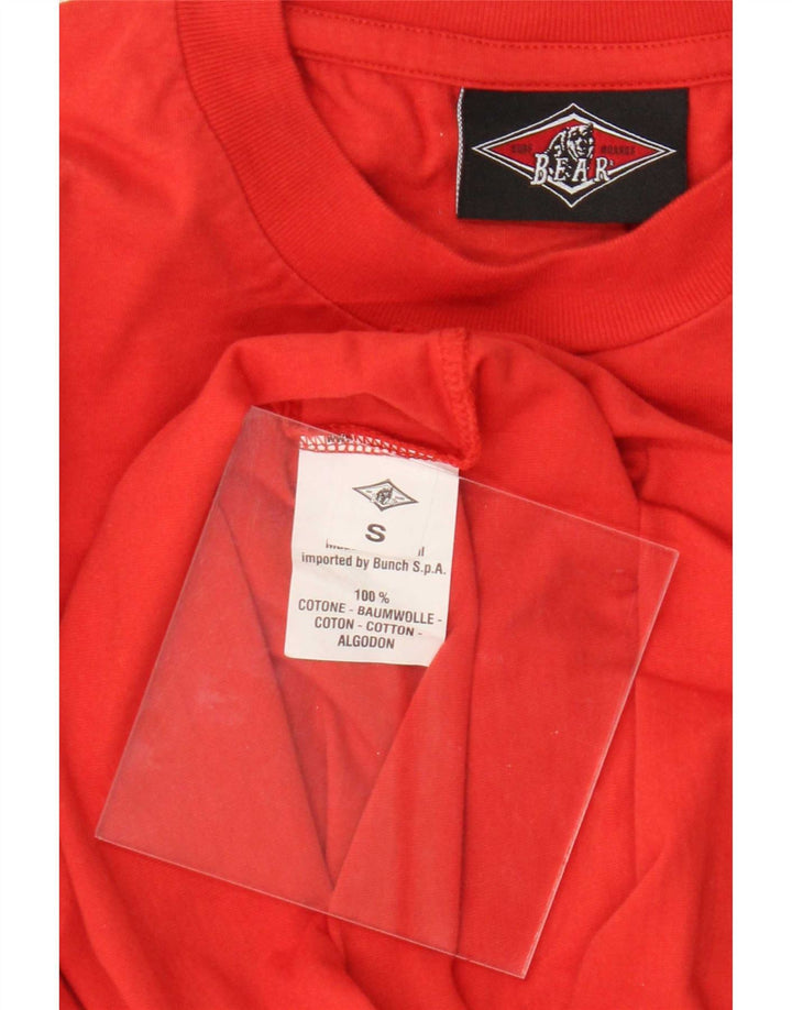Bear Mens Graphic Top Long Sleeve Small Red Cotton