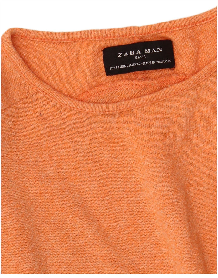 Zara Mens Crew Neck Jumper Sweater Large Orange