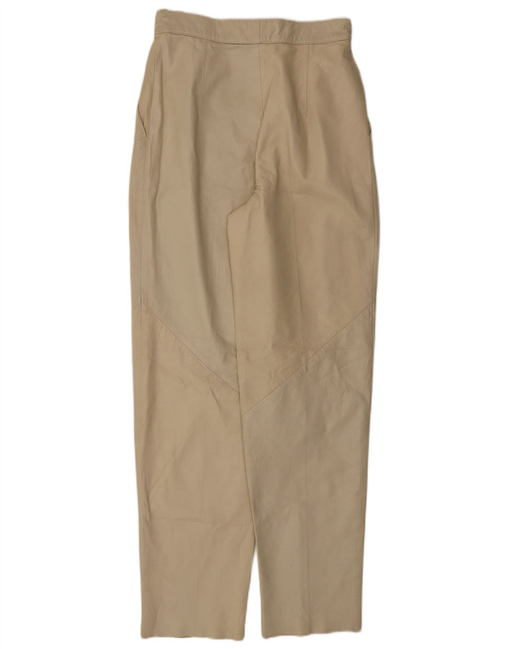 VINTAGE Womens Tapered Leather Trousers W26 L30 Beige
