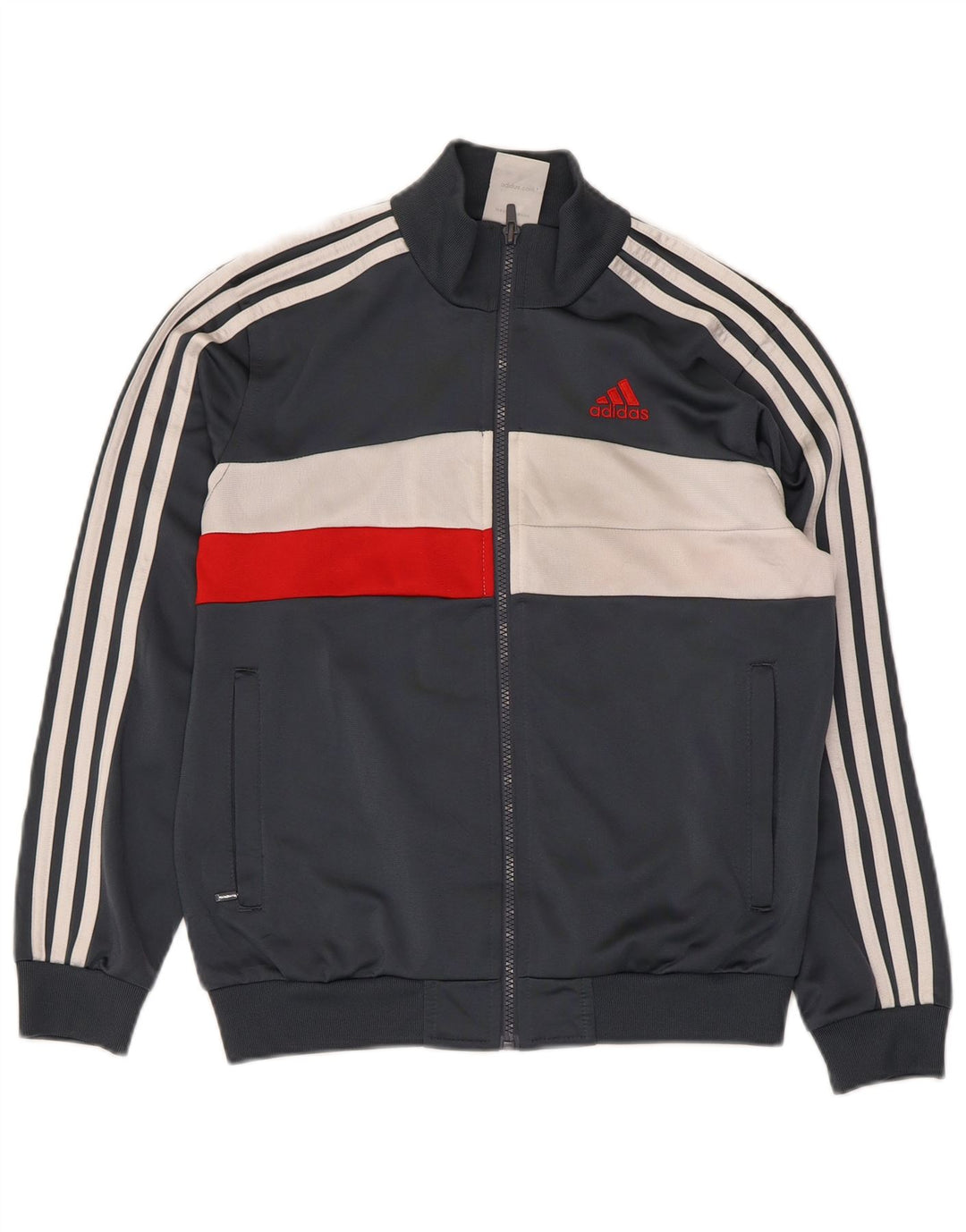 Adidas Boys Tracksuit Top Jacket 11-12 Years Grey Colourblock Polyester