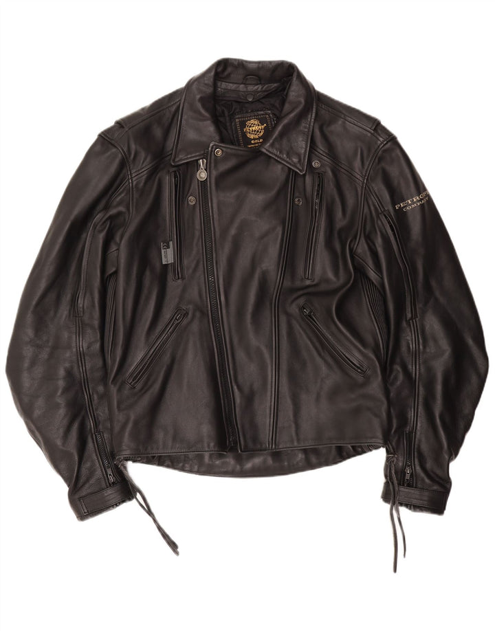 Mens Graphic Leather Biker Jacket UK 42 XL Black