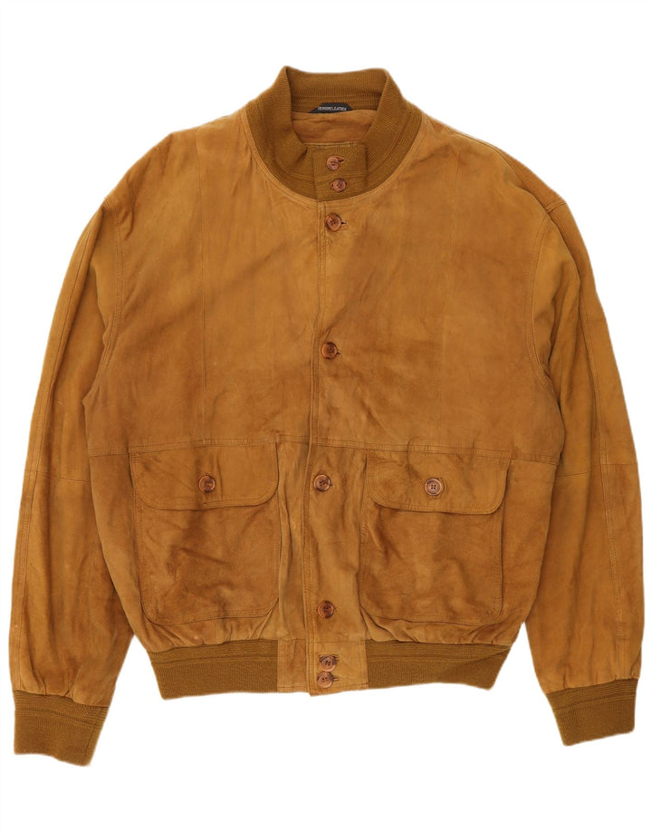Vintage Mens Suede Bomber Jacket IT 54 2XL Beige Leather