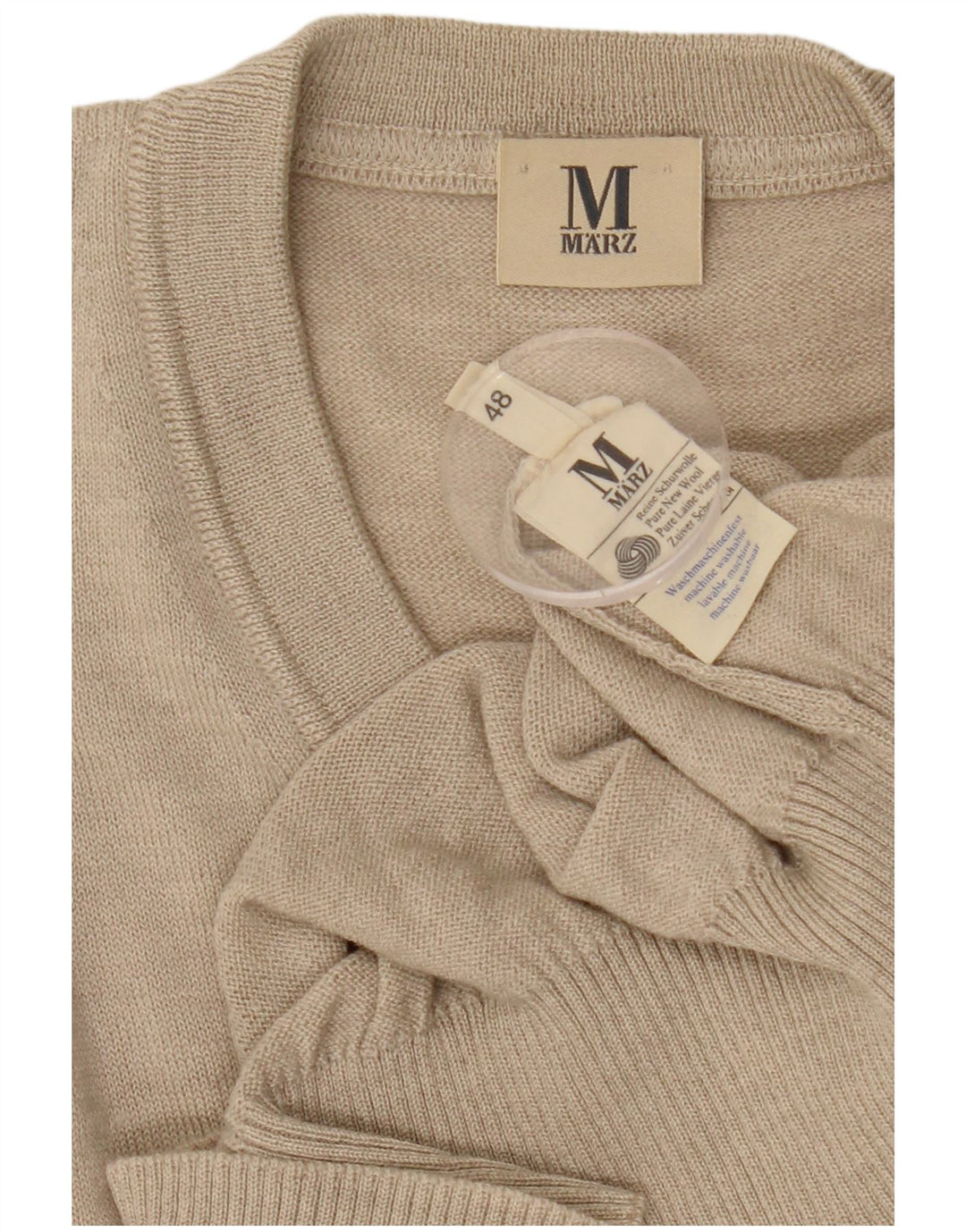 Marz Mens V-Neck Jumper Sweater IT 48 Medium Beige Wool