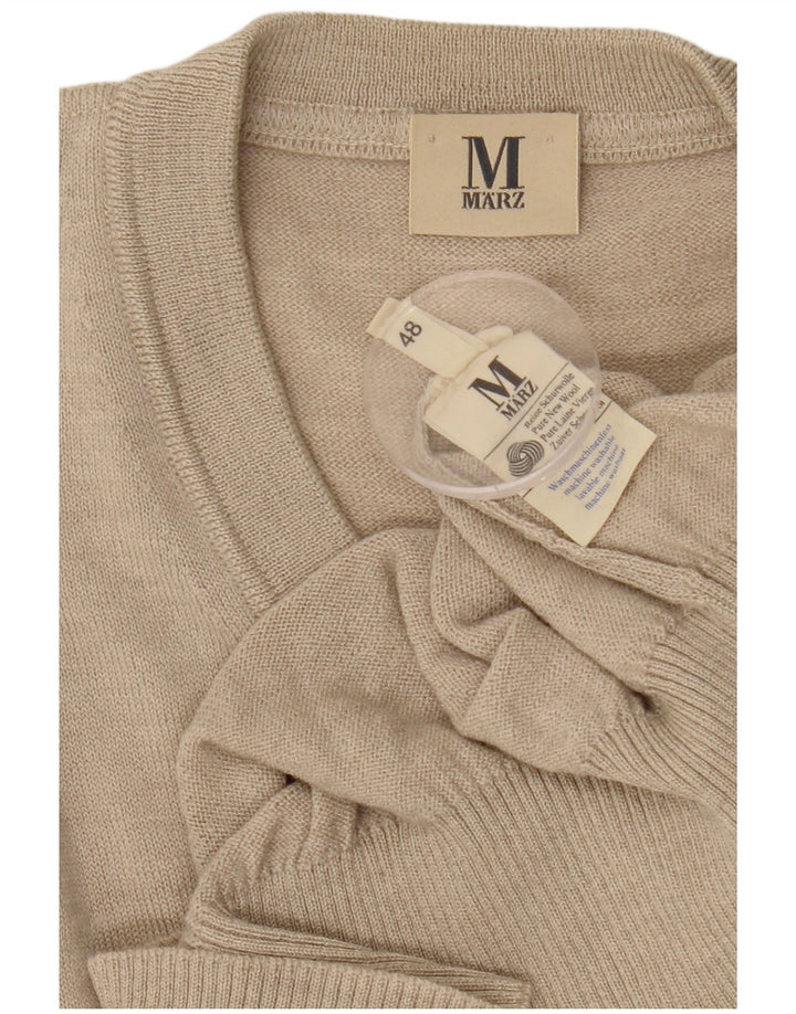 Marz Mens V-Neck Jumper Sweater IT 48 Medium Beige Wool