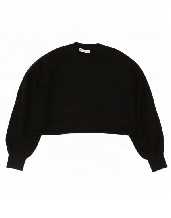 Zara Womens Crop Oversized Blouse Top UK 14 Medium Black