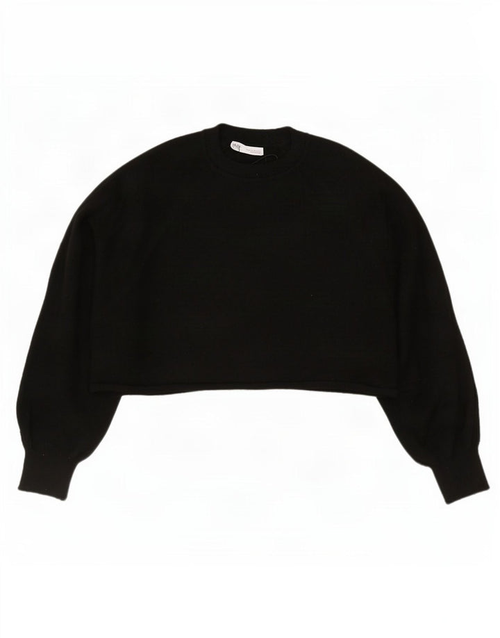 Zara Womens Crop Oversized Blouse Top UK 14 Medium Black