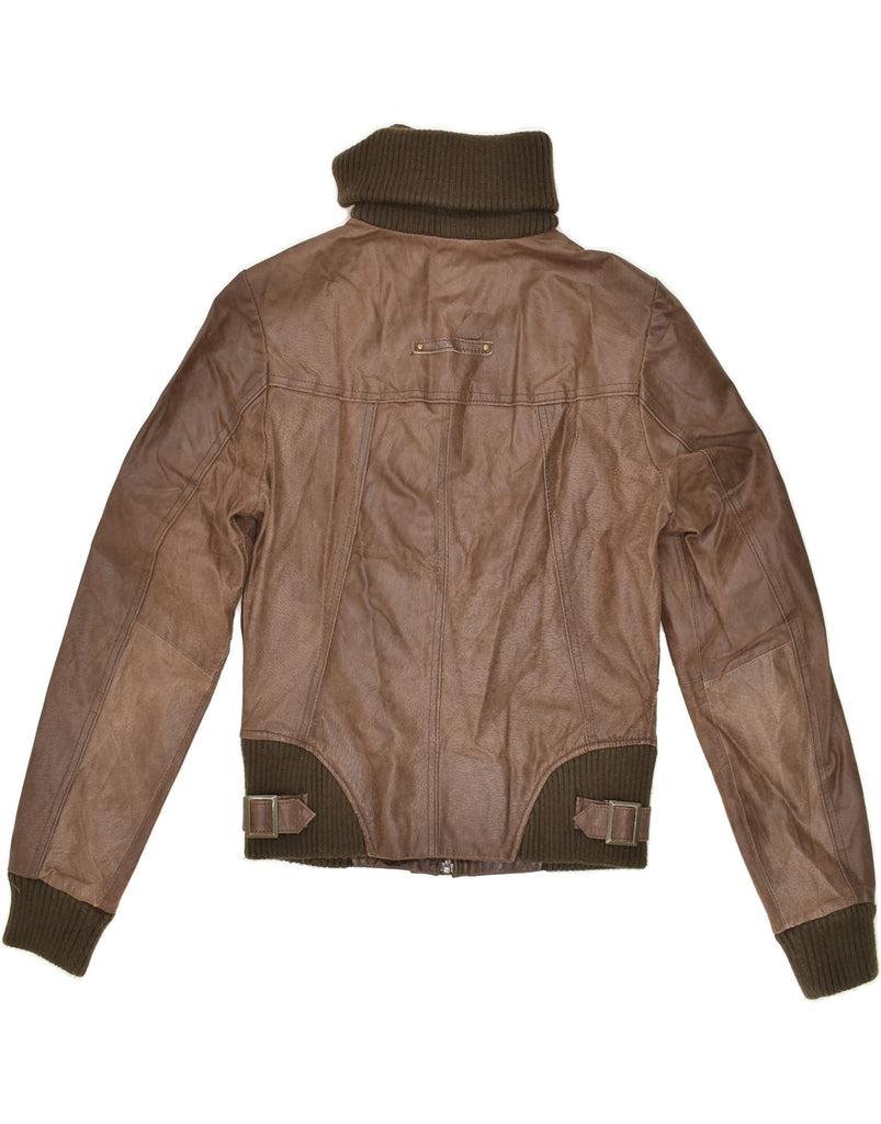VERO MODA Womens Leather Jacket UK 8 Small Brown Leather | Vintage Vero Moda | Thrift | Second-Hand Vero Moda | Used Clothing | Messina Hembry 