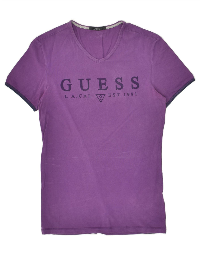 GUESS Womens Graphic T-Shirt Top UK 12 Medium Purple Cotton Vintage Guess and Second-Hand Guess from Messina Hembry 