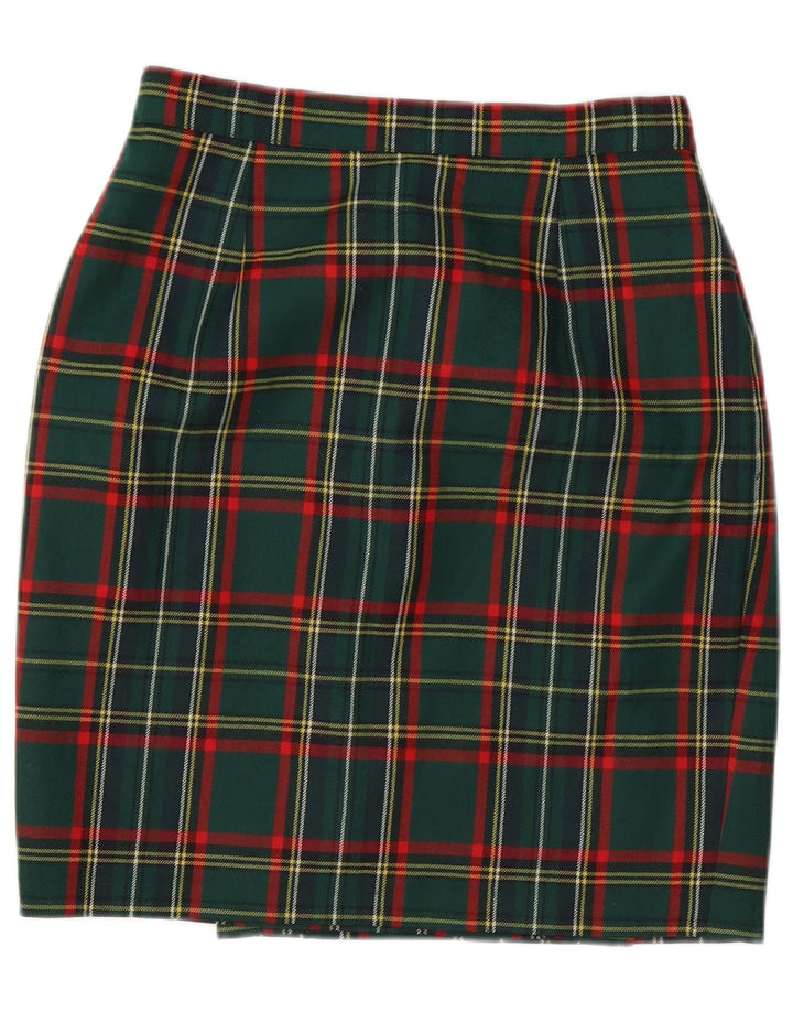 Vintage Womens Pencil Skirt W28 Medium Green Plaid