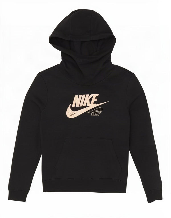 Nike Womens Graphic Oversized Hoodie Jumper UK 10 Small Black Cotton