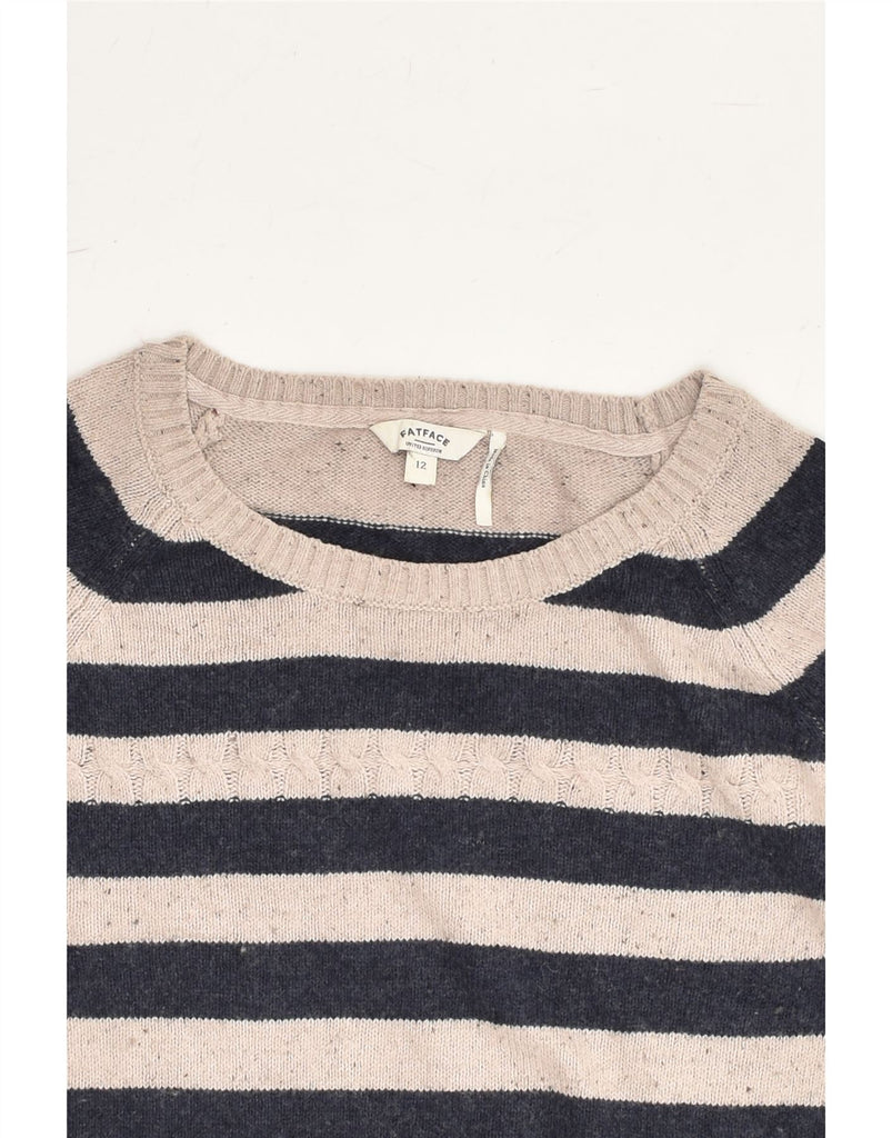 FAT FACE Womens Boat Neck Jumper Sweater UK 12 Medium Beige Striped Cotton | Vintage Fat Face | Thrift | Second-Hand Fat Face | Used Clothing | Messina Hembry 