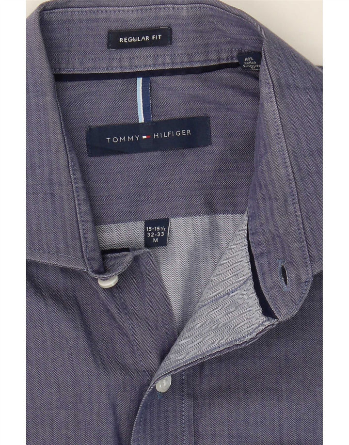 Tommy Hilfiger Mens Shirt Size 15 1/2 Medium Navy Blue Herringbone