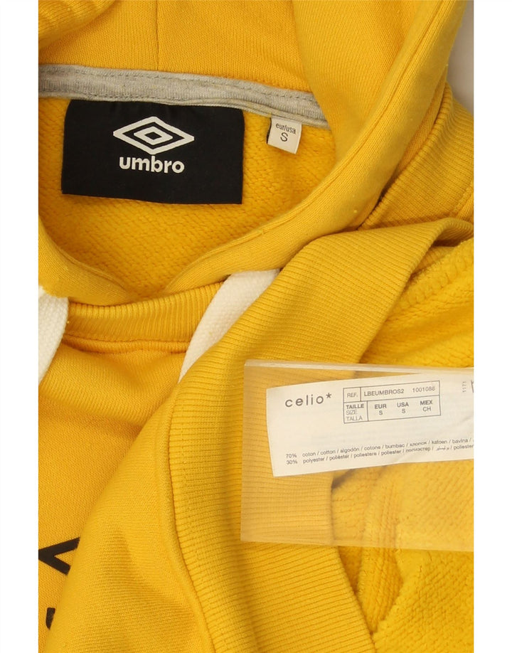 UMBRO Mens Graphic Hoodie Jumper Small Yellow Cotton Vintage Umbro and Second-Hand Umbro from Messina Hembry 