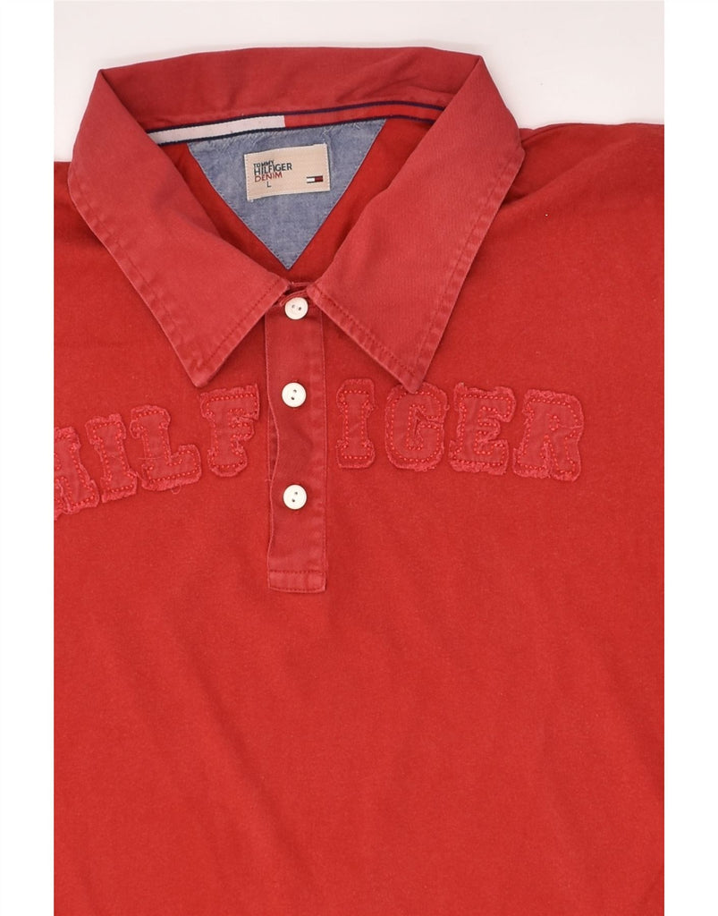 TOMMY HILFIGER Mens Graphic Polo Shirt Large Red Cotton | Vintage Tommy Hilfiger | Thrift | Second-Hand Tommy Hilfiger | Used Clothing | Messina Hembry 