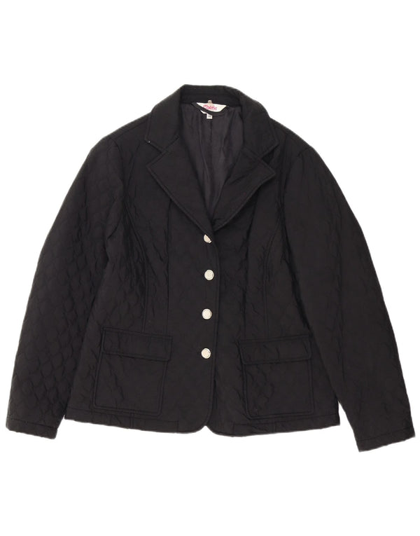 cherie Womens 4 Button Quilted Blazer Jacket IT 46 Large Black Cotton