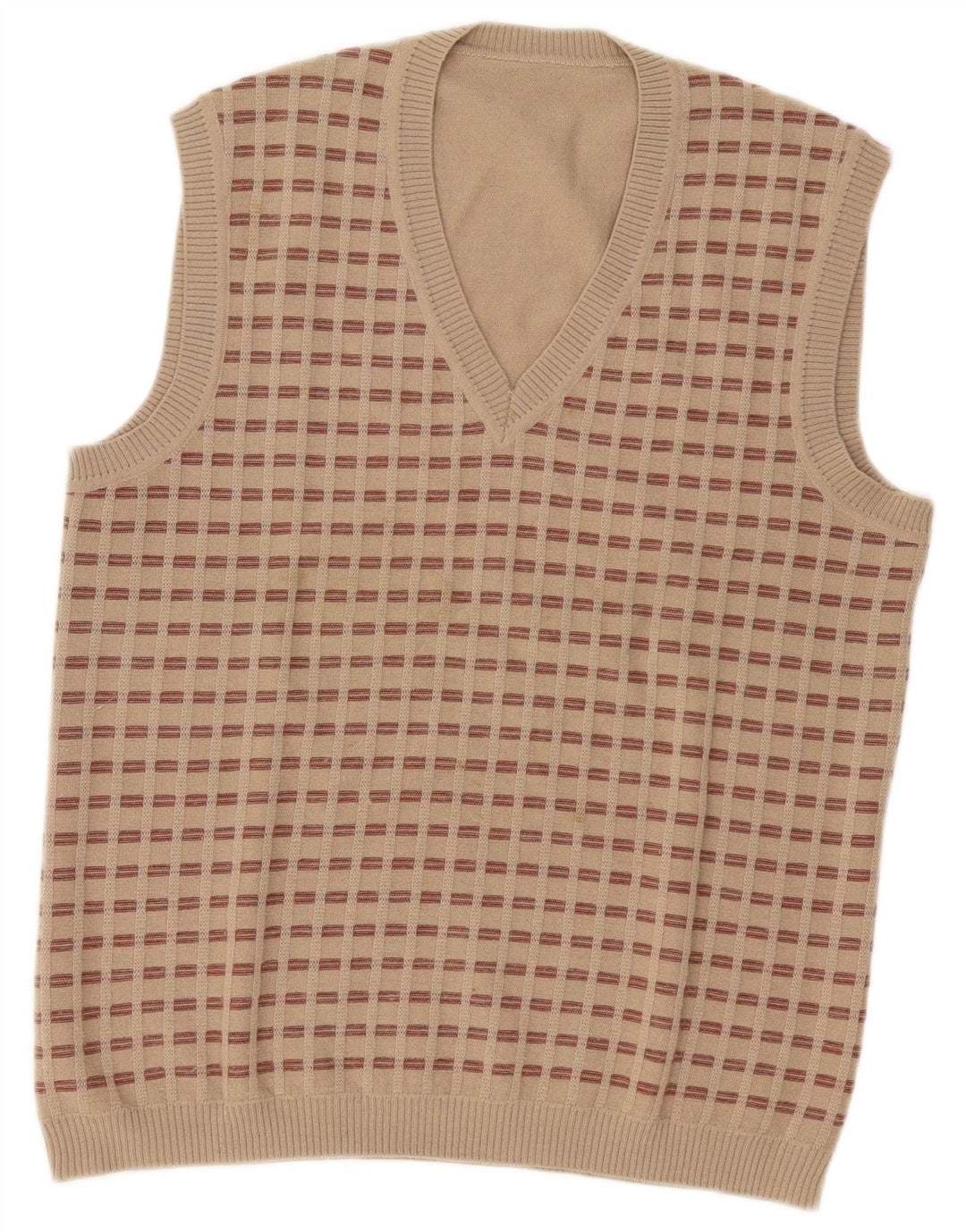 Vintage Mens Vest Tank Top Small Beige Geometric