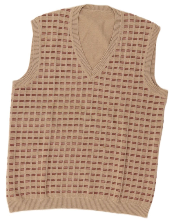 Vintage Mens Vest Tank Top Small Beige Geometric