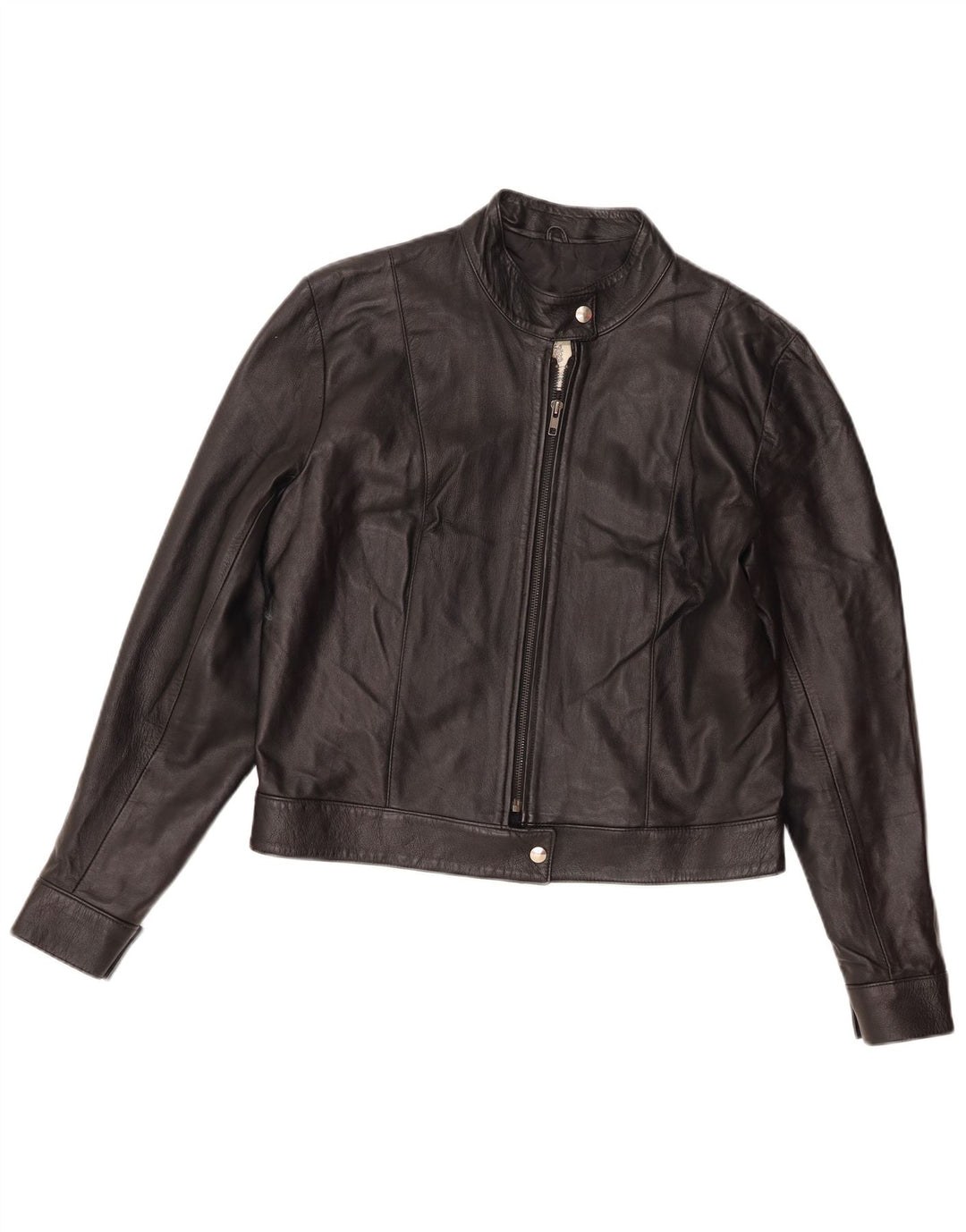 Vintage Womens Crop Leather Racer Jacket UK 16 Large Black Leather