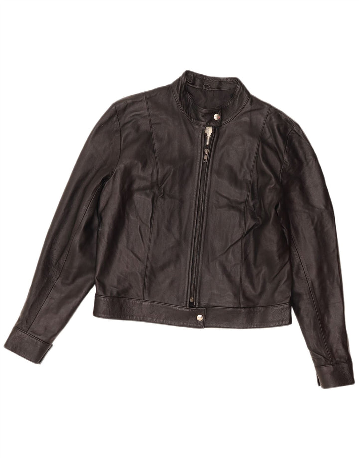 Vintage Womens Crop Leather Racer Jacket UK 16 Large Black Leather