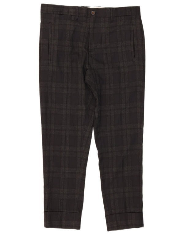 Zara Mens Slim Cropped Trousers EU 38 Small W30 L25 Grey Check Polyester