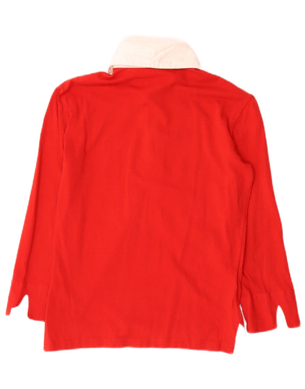 Fred Perry Womens 3/4 Sleeve Rugby Polo Shirt UK 12 Medium Red Colourblock