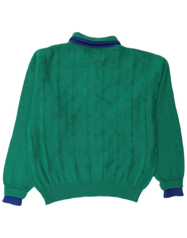 SETTEBELLO Mens Polo Neck Jumper Sweater XL Green Wool