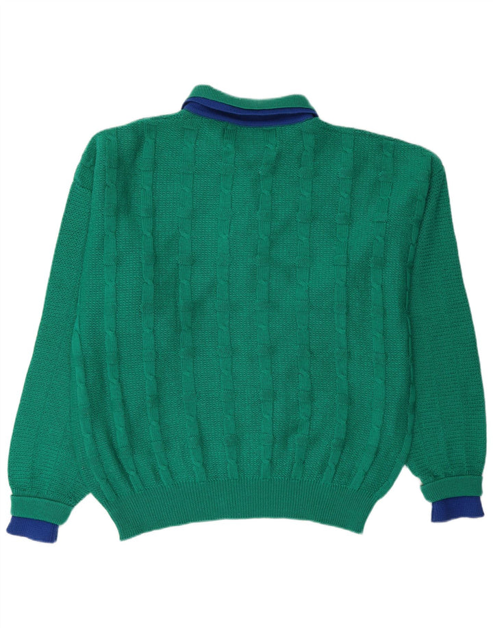SETTEBELLO Mens Polo Neck Jumper Sweater XL Green Wool
