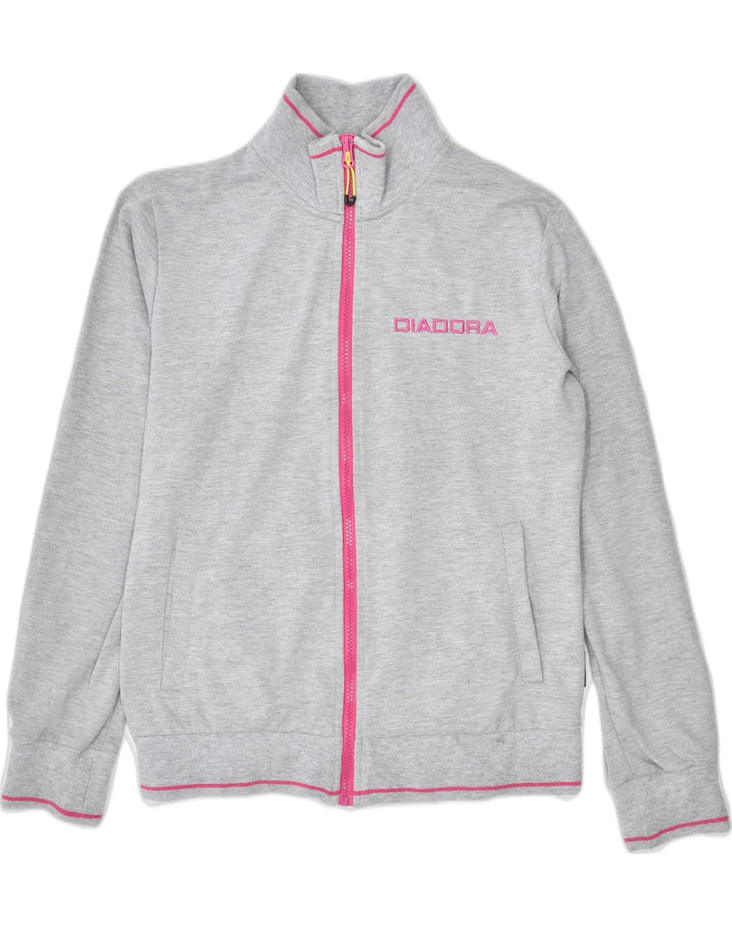 DIADORA Womens Tracksuit Top Jacket UK 12 Medium Grey Cotton | Vintage | Thrift | Second-Hand | Used Clothing | Messina Hembry 