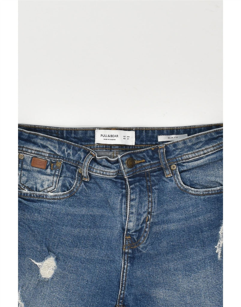 PULL & BEAR Womens Slim Fit Distressed Denim Shorts EU 40 Medium W31 Blue | Vintage Pull & Bear | Thrift | Second-Hand Pull & Bear | Used Clothing | Messina Hembry 