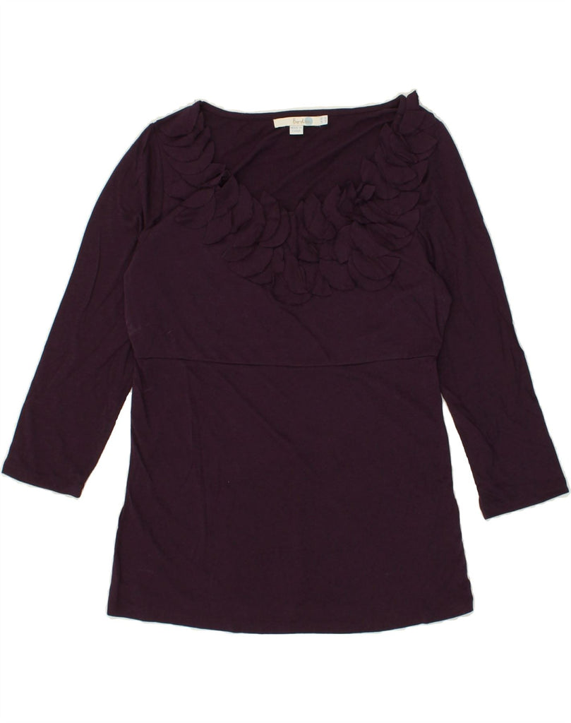 BODEN Womens Ruffle Front Top 3/4 Sleeve UK 10 Small Purple Modal Vintage Boden and Second-Hand Boden from Messina Hembry 