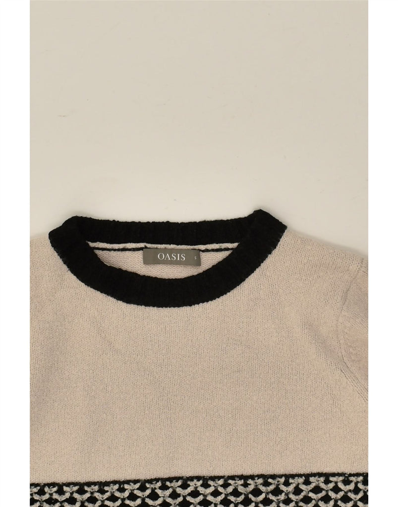 OASIS Womens Crew Neck Jumper Sweater UK 10 Small Beige Colourblock | Vintage Oasis | Thrift | Second-Hand Oasis | Used Clothing | Messina Hembry 