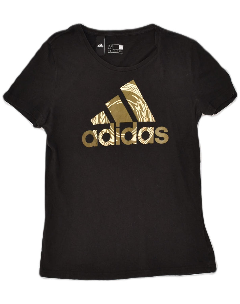 ADIDAS Womens Graphic T-Shirt Top UK 12-14 Medium Black Cotton | Vintage Adidas | Thrift | Second-Hand Adidas | Used Clothing | Messina Hembry 