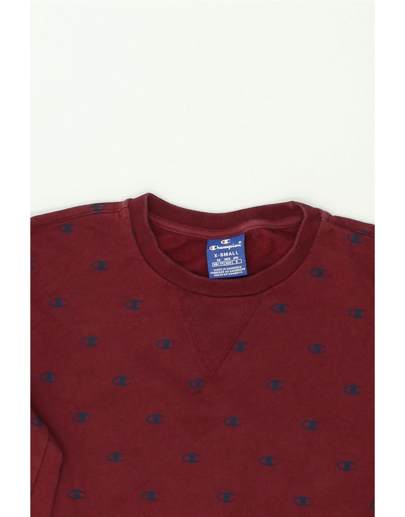 CHAMPION Mens Graphic Sweatshirt Jumper XS Burgundy Spotted | Vintage Champion | Thrift | Second-Hand Champion | Used Clothing | Messina Hembry 