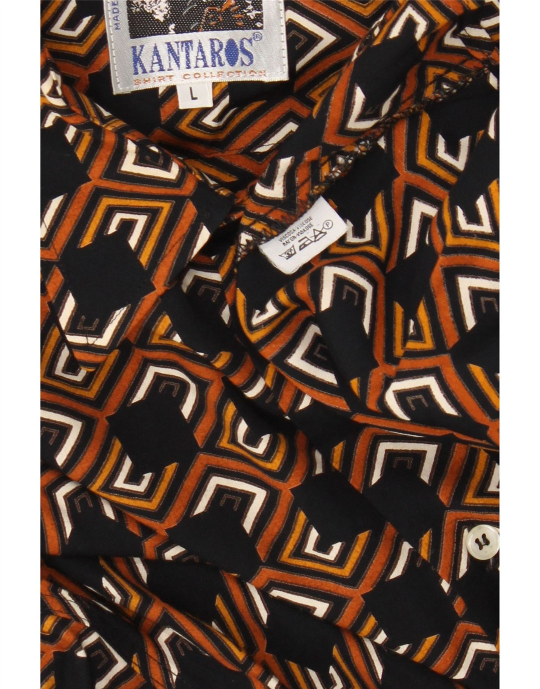 Kantaros Mens Shirt Large Brown Geometric Viscose