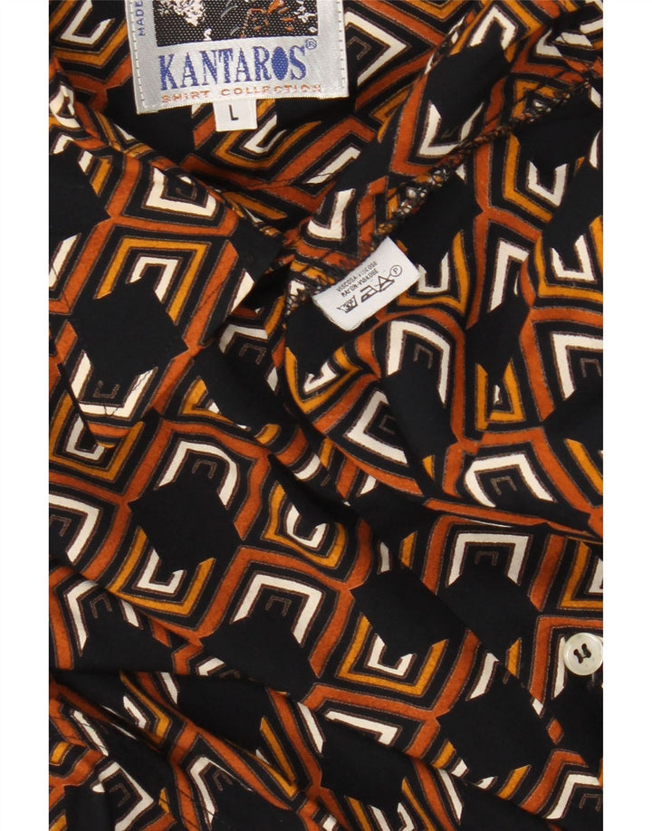 Kantaros Mens Shirt Large Brown Geometric Viscose