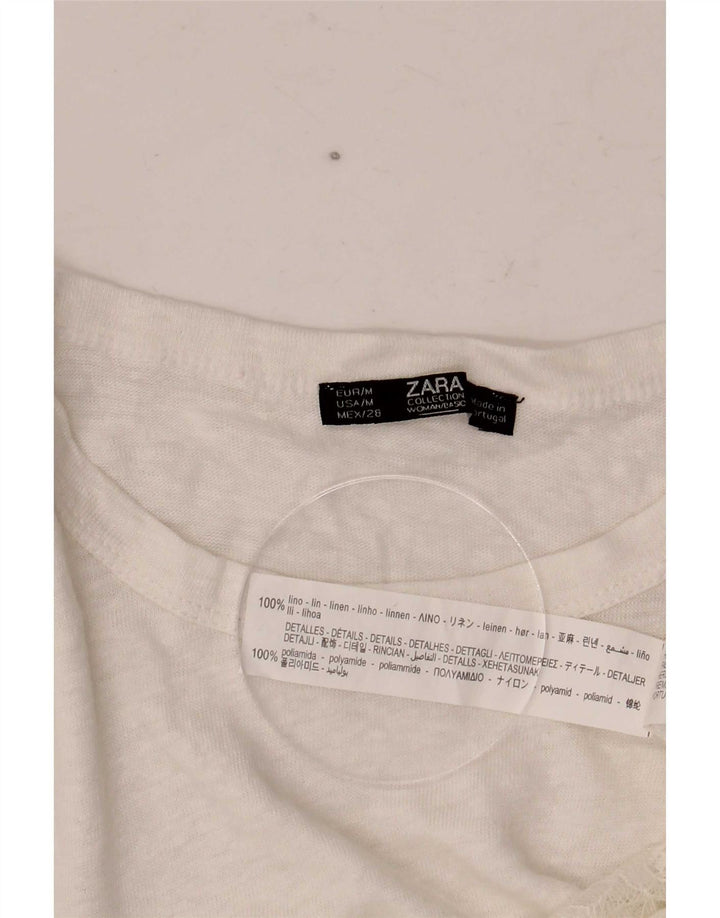 Zara Womens Crop Blouse Top UK 12 Medium White Linen