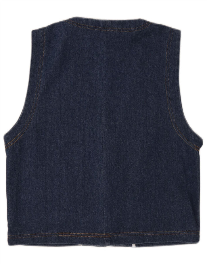 Vintage Womens Crop Denim Gilet UK 14 Medium Navy Blue Cotton