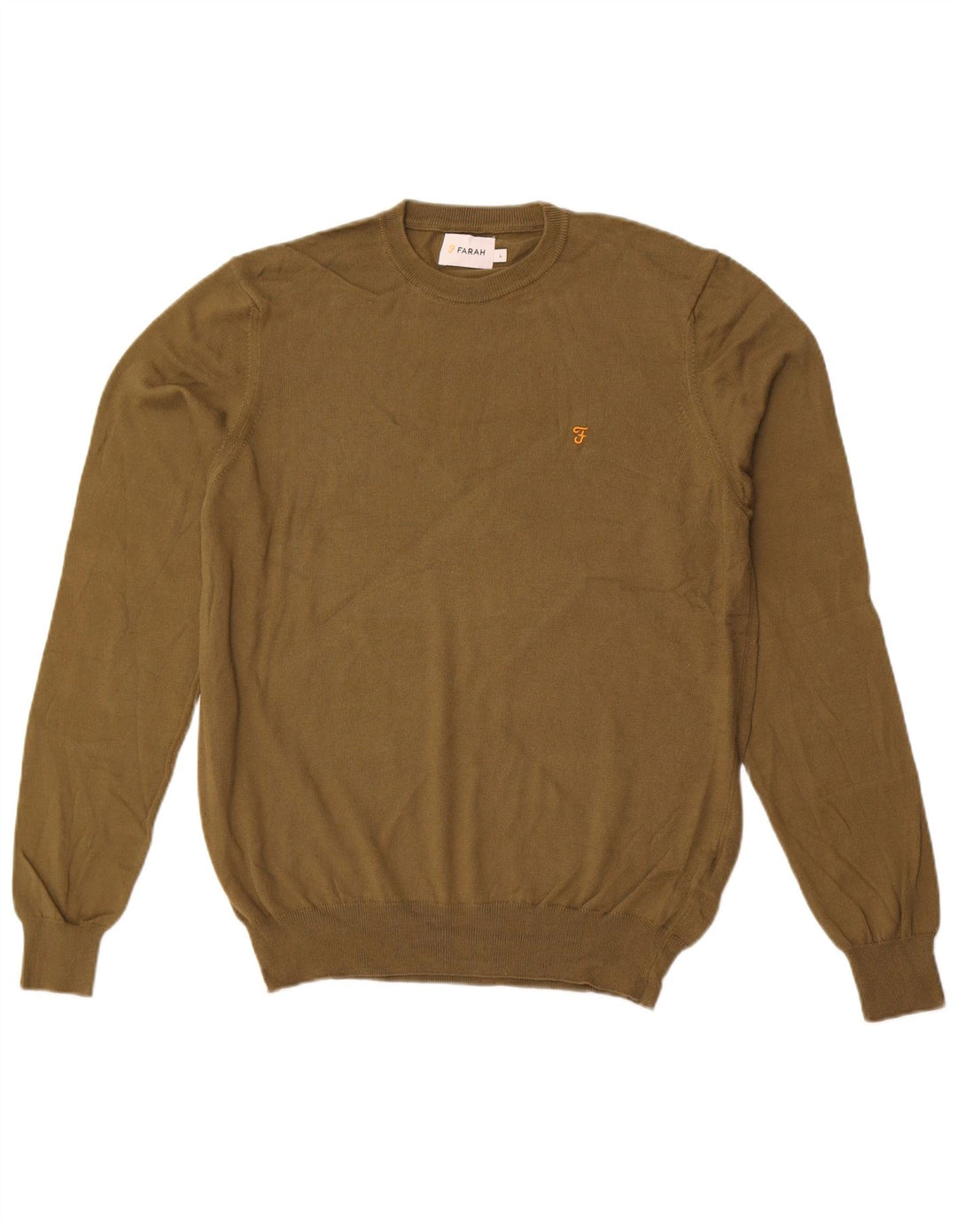 Farah Mens Crew Neck Jumper Sweater Large Khaki Cotton