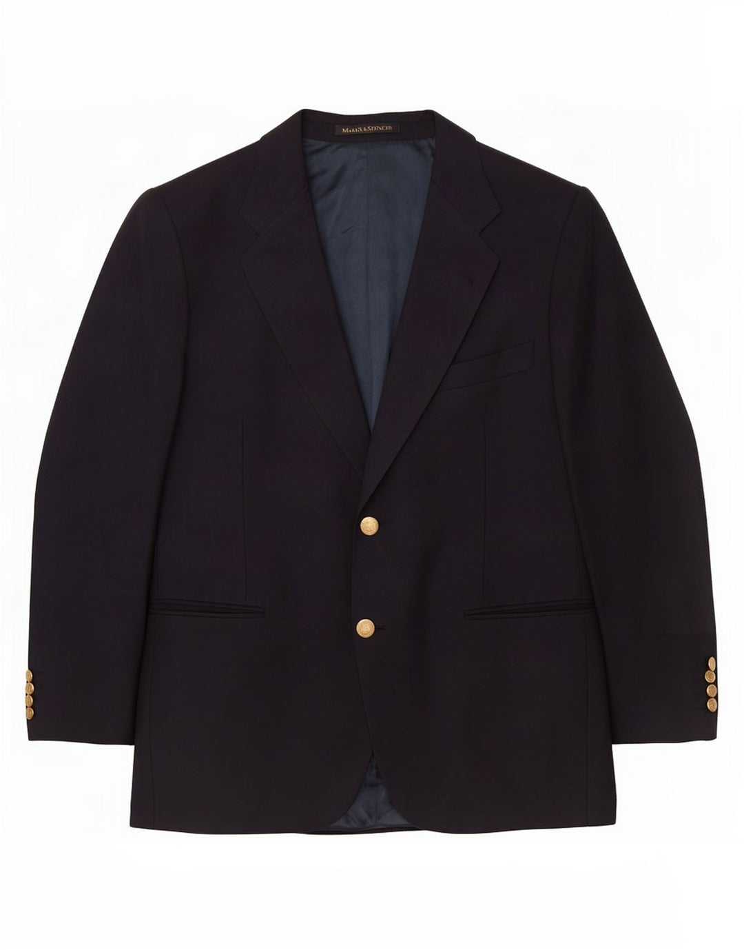 Marks & Spencer Mens Short 2 Button Blazer Jacket Large Navy Blue Wool