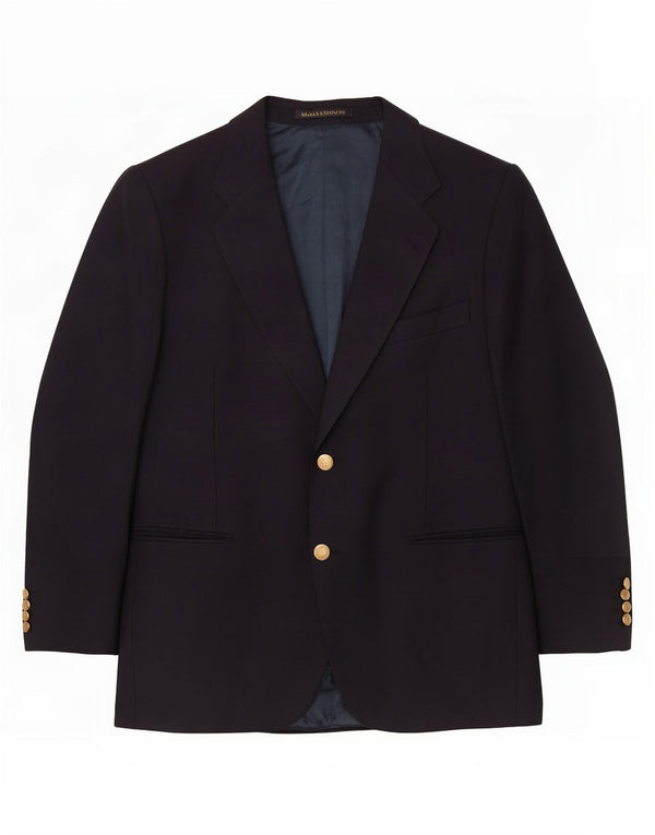 Marks & Spencer Mens Short 2 Button Blazer Jacket Large Navy Blue Wool