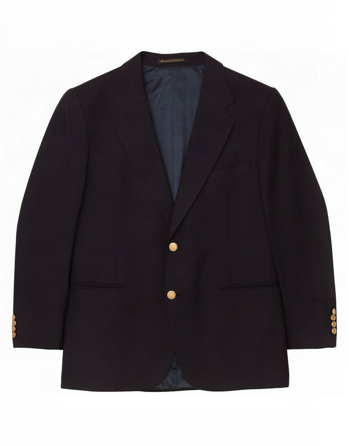 Marks & Spencer Mens Short 2 Button Blazer Jacket Large Navy Blue Wool