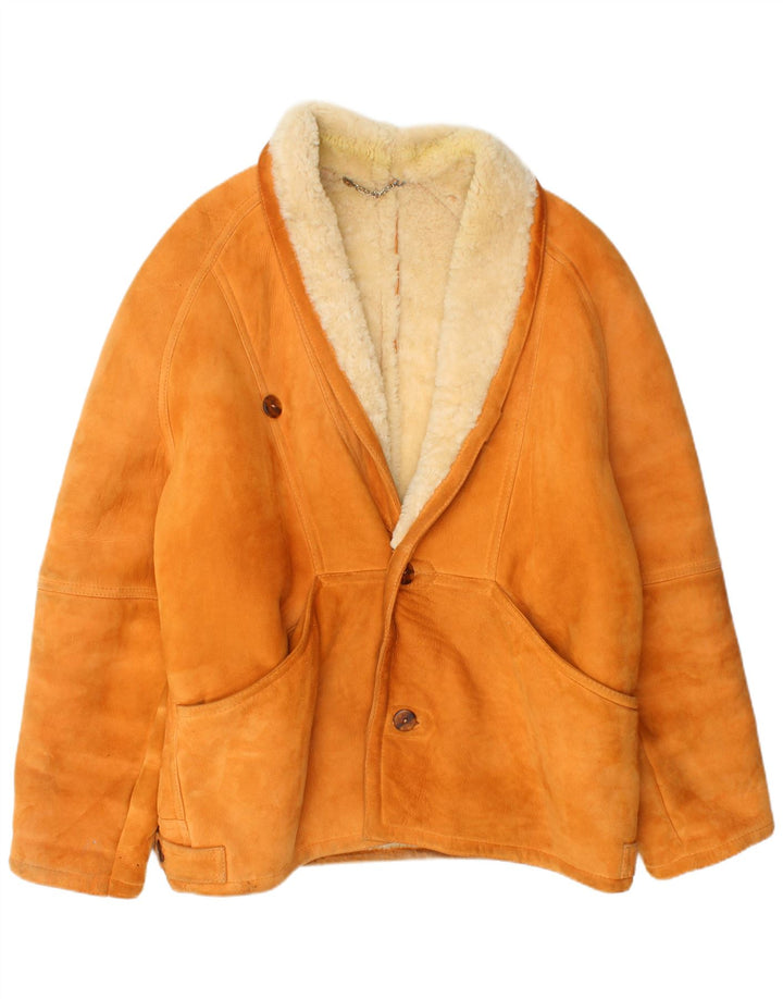 VINTAGE Mens Shearling Jacket IT 52 XL Beige Shearling