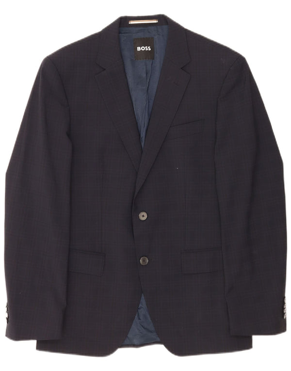Hugo Boss Mens 2 Button Blazer Jacket EU 48 Medium Navy Blue Check Classic