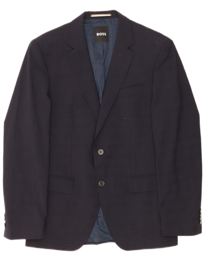 Hugo Boss Mens 2 Button Blazer Jacket EU 48 Medium Navy Blue Check Classic