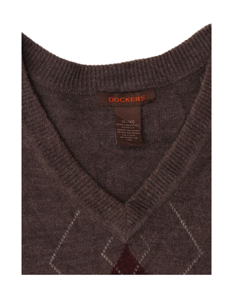 DOCKERS Mens Vest Tank Top XL Grey Argyle/Diamond Acrylic Vintage Dockers and Second-Hand Dockers from Messina Hembry 